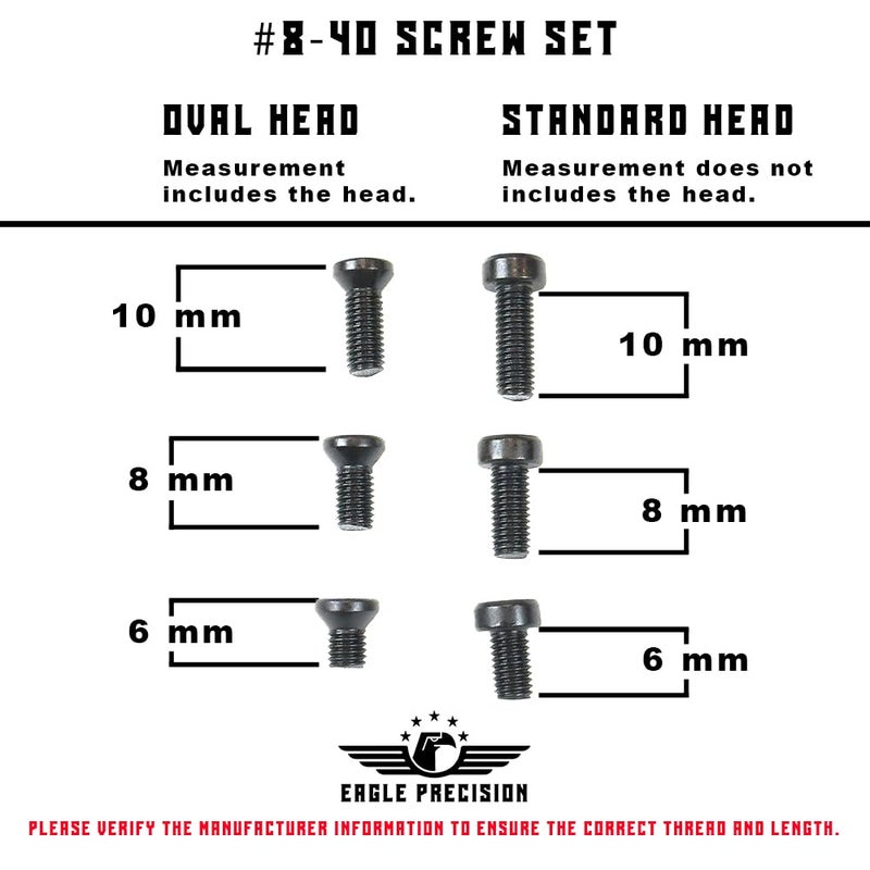 Eagle Precision #8-40 Screw Set | 36 Pcs of 8-40 Screws: 6mm, 8mm, 10mm for Precision Tools, Plates, and Mounts | Includes Oval & Standard Heads, Torx Key - Image 2